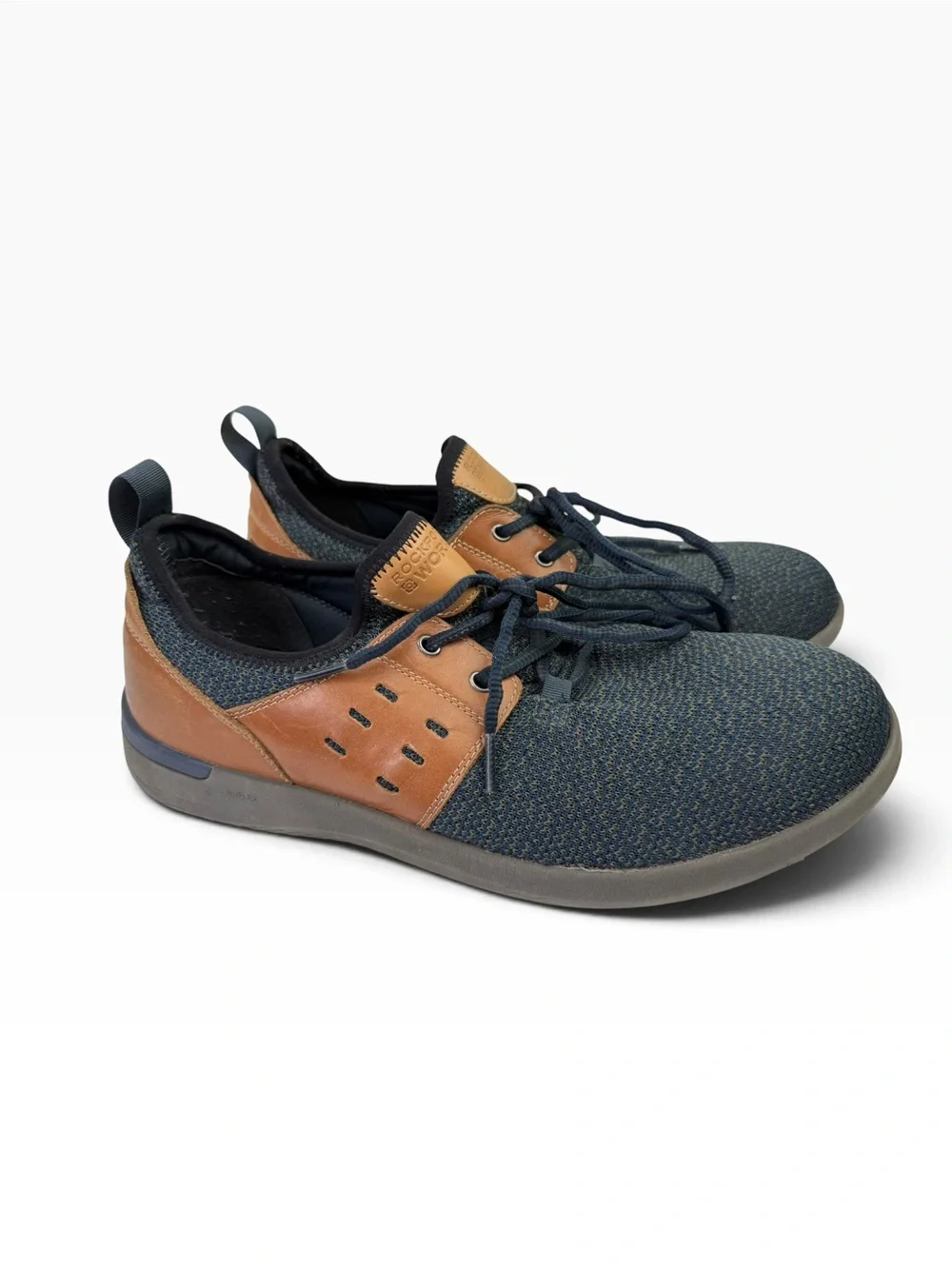 Rockport Works truFLEX Shoes RK4691 Navy Blue Brown Leather Lace Up Men’s 10.5 W